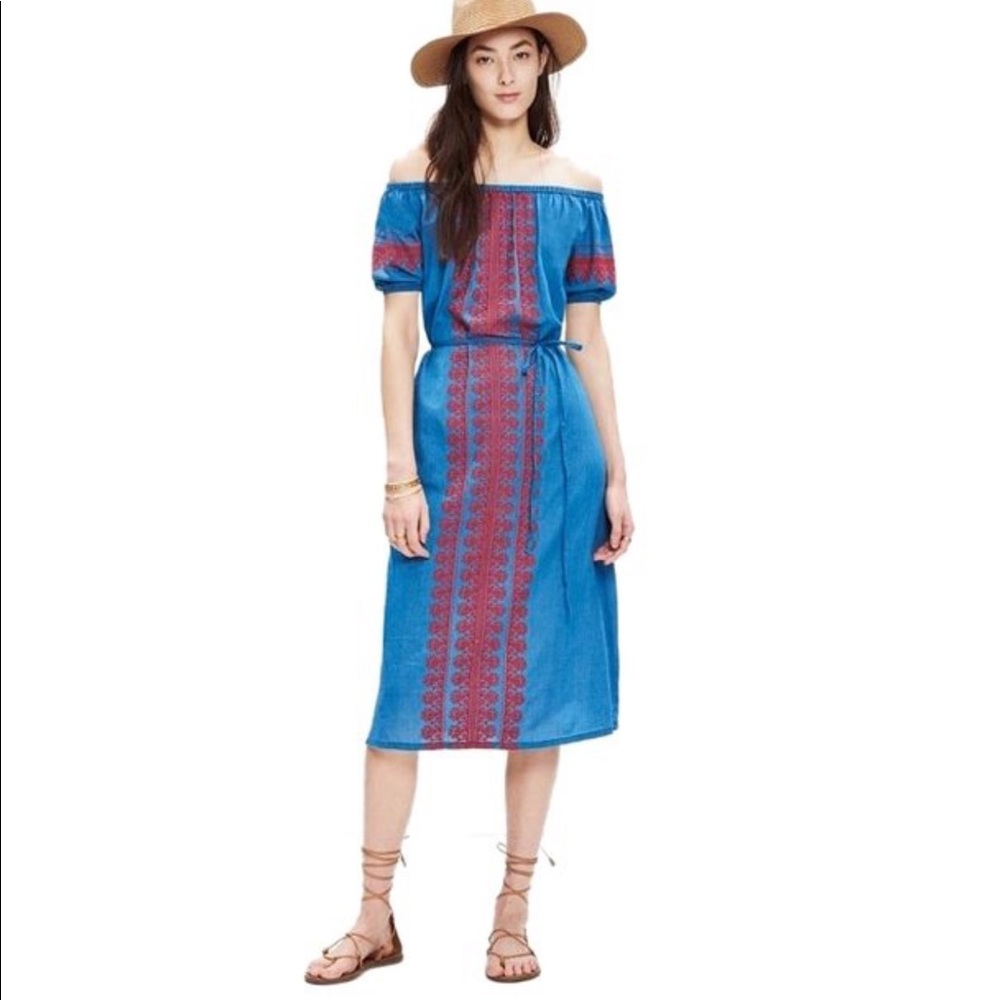 Madewell Embroidered Chambray Maxi Dress